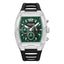 Police men's chronograph watch with a silver-toned stainless steel tonneau case, green textured dial, and black silicone stra
