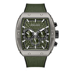 Police men's chronograph watch with a grey cushion-shaped case, green textured dial, and a green nylon strap.