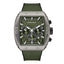Police men's chronograph watch with a grey cushion-shaped case, green textured dial, and a green nylon strap.