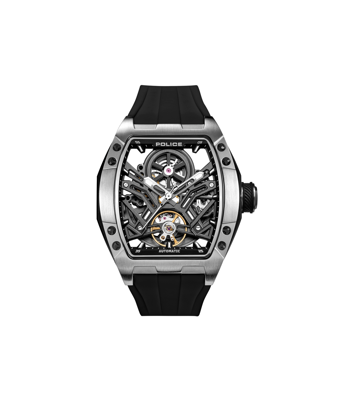 Police Gun & Black Dial, Black Silicon Strap Watch