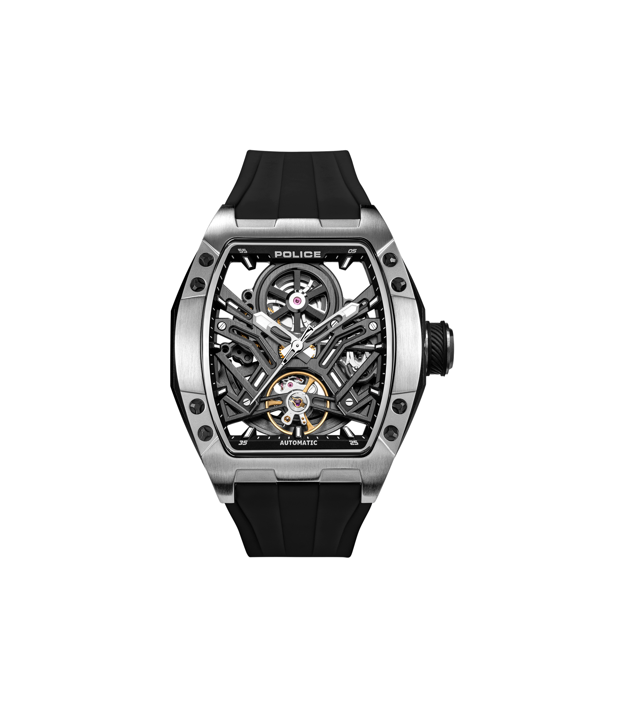 Police Gun & Black Dial, Black Silicon Strap Watch