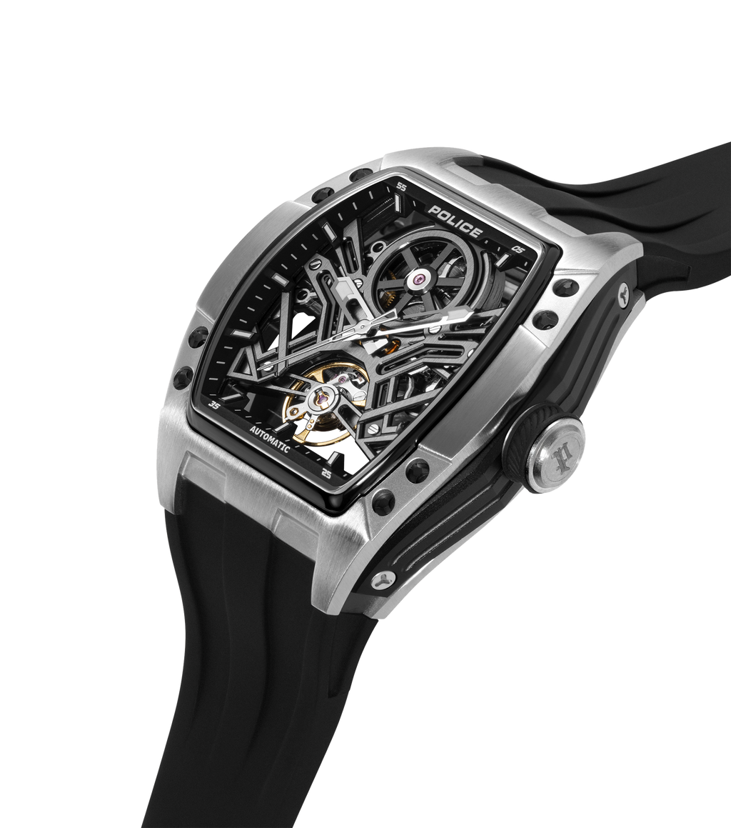 Police Gun & Black Dial, Black Silicon Strap Watch