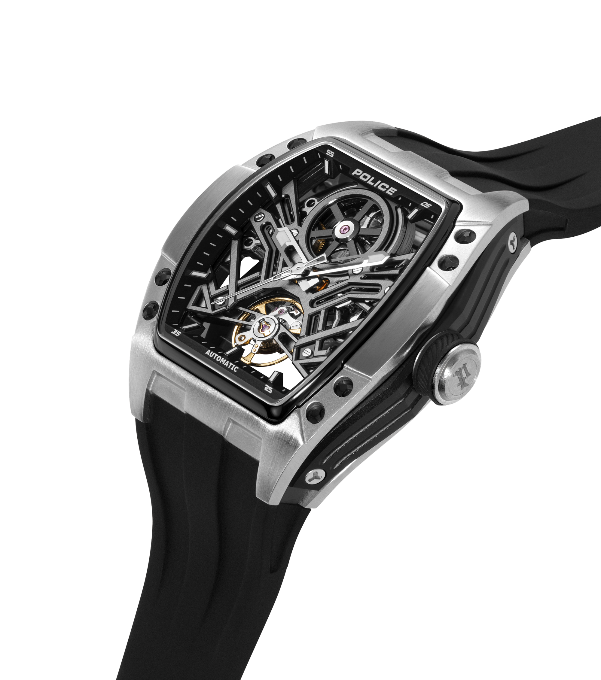 Police Gun & Black Dial, Black Silicon Strap Watch