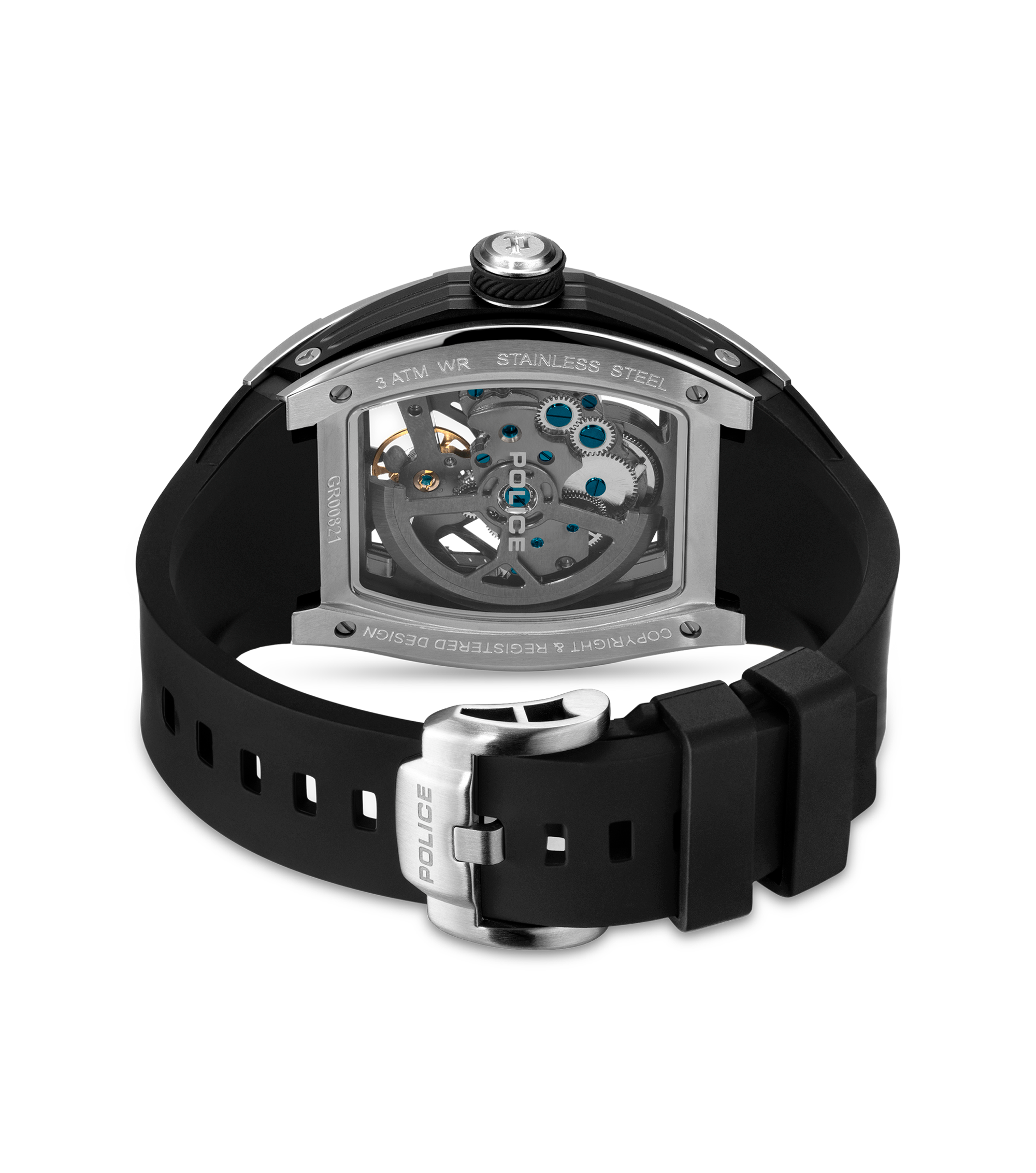 Police Gun & Black Dial, Black Silicon Strap Watch