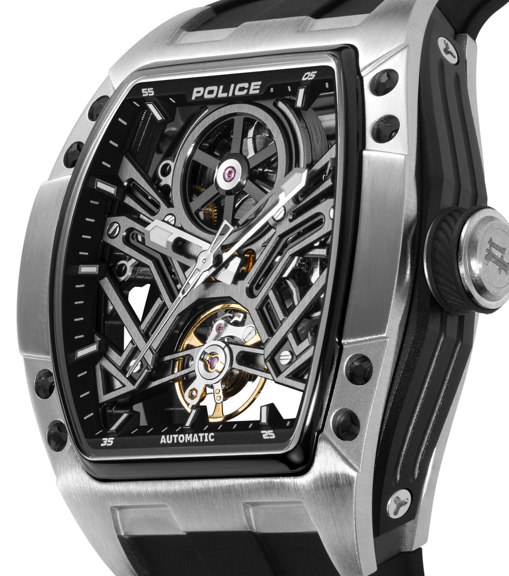 Police Gun & Black Dial, Black Silicon Strap Watch