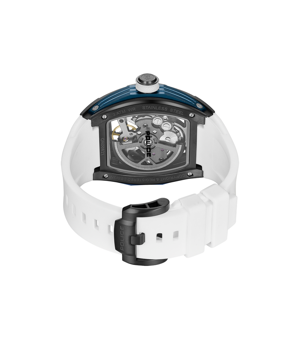 Police Gun & Blue Dial, White Silicon Strap Watch