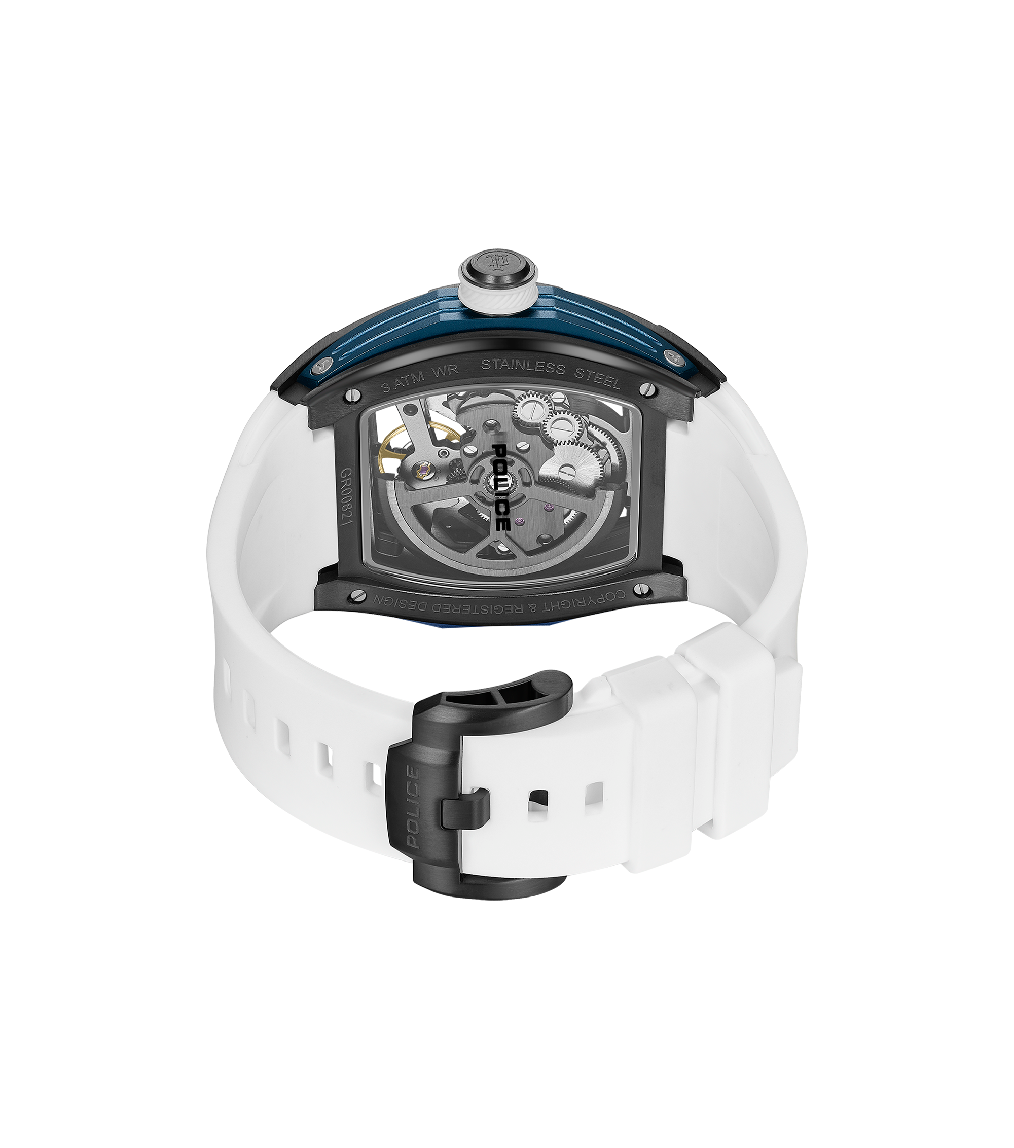 Police Gun & Blue Dial, White Silicon Strap Watch
