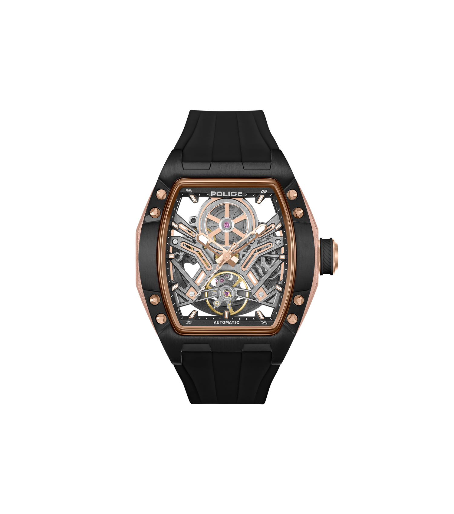 Police Gun Dial, Black Silicon Strap