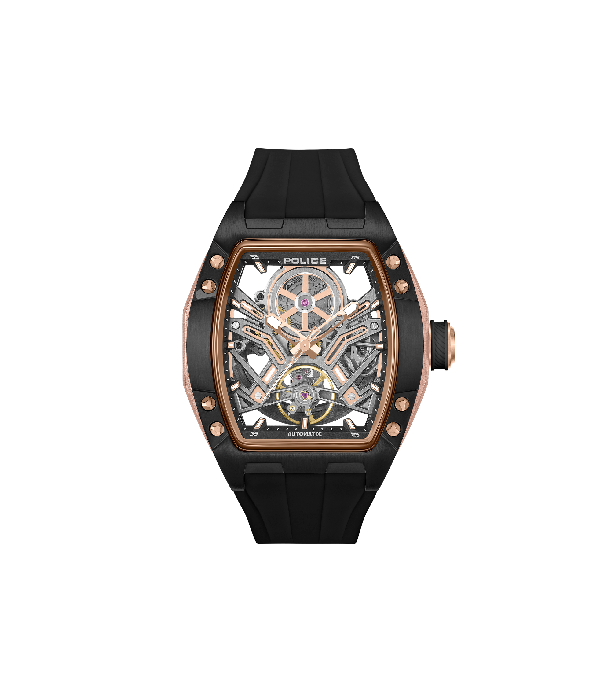 Police Gun Dial, Black Silicon Strap