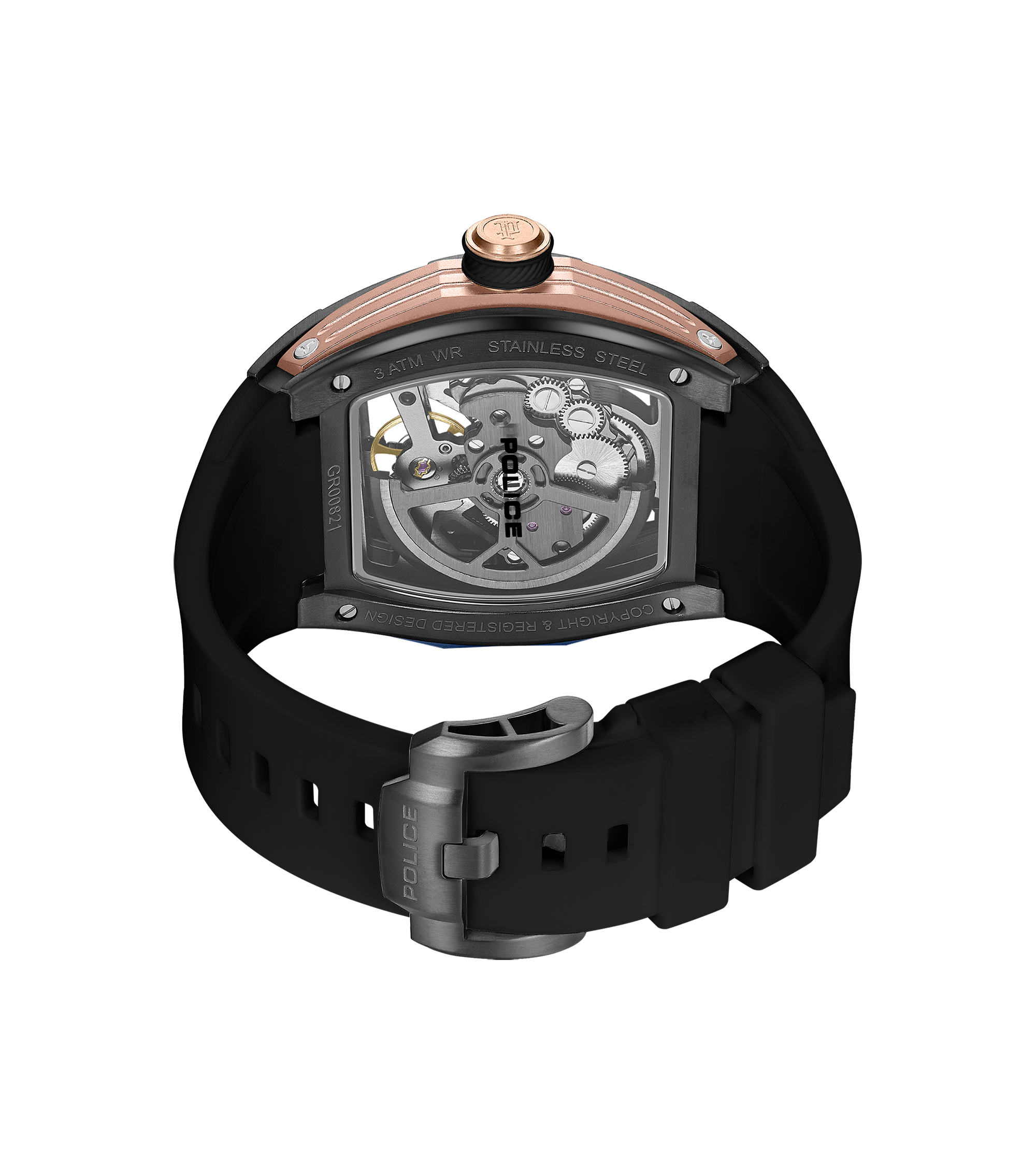 Police Gun Dial, Black Silicon Strap