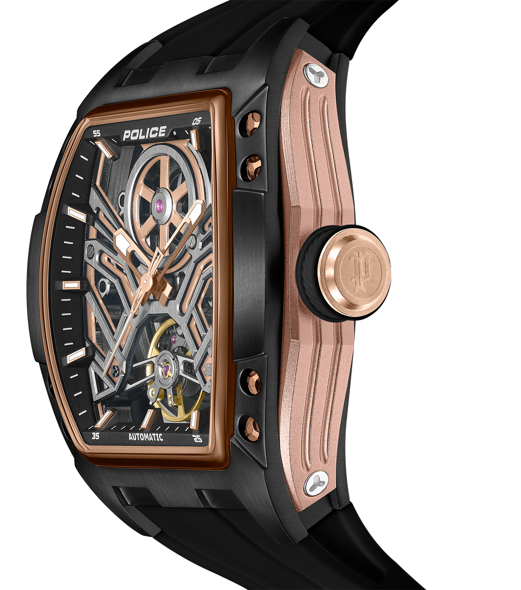 Police Gun Dial, Black Silicon Strap