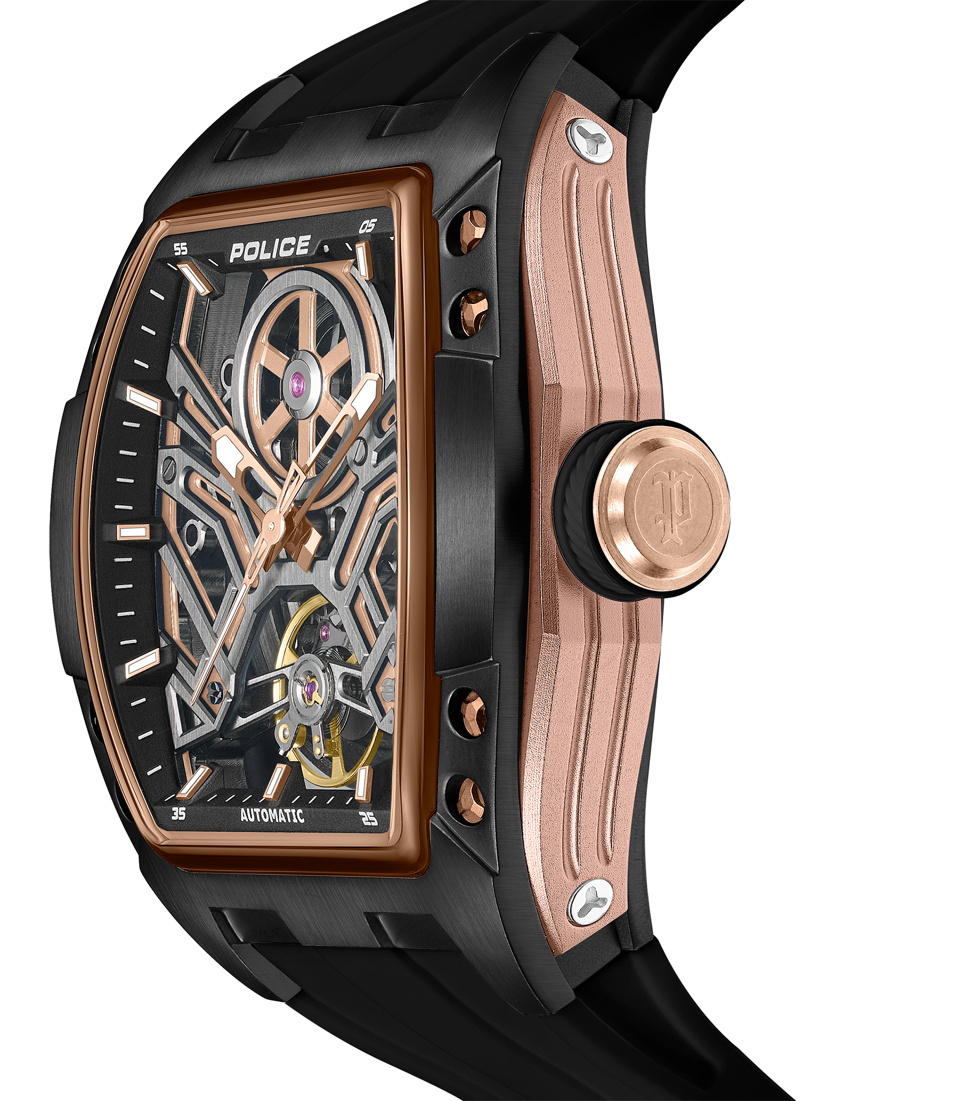 Police Gun Dial, Black Silicon Strap
