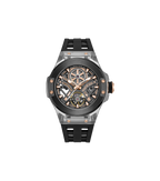 Police Grey TR90 & Black Case Watch with Gunmetal and Rose Gold Dial, Black Silicone Strap