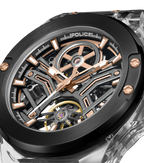 Police Grey TR90 & Black Case Watch with Gunmetal and Rose Gold Dial, Black Silicone Strap