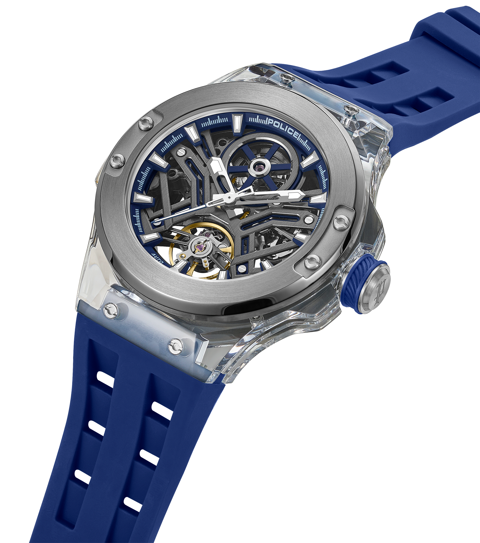 Police Gun Blue Case Watch with Blue Dial & Blue Silicone Strap