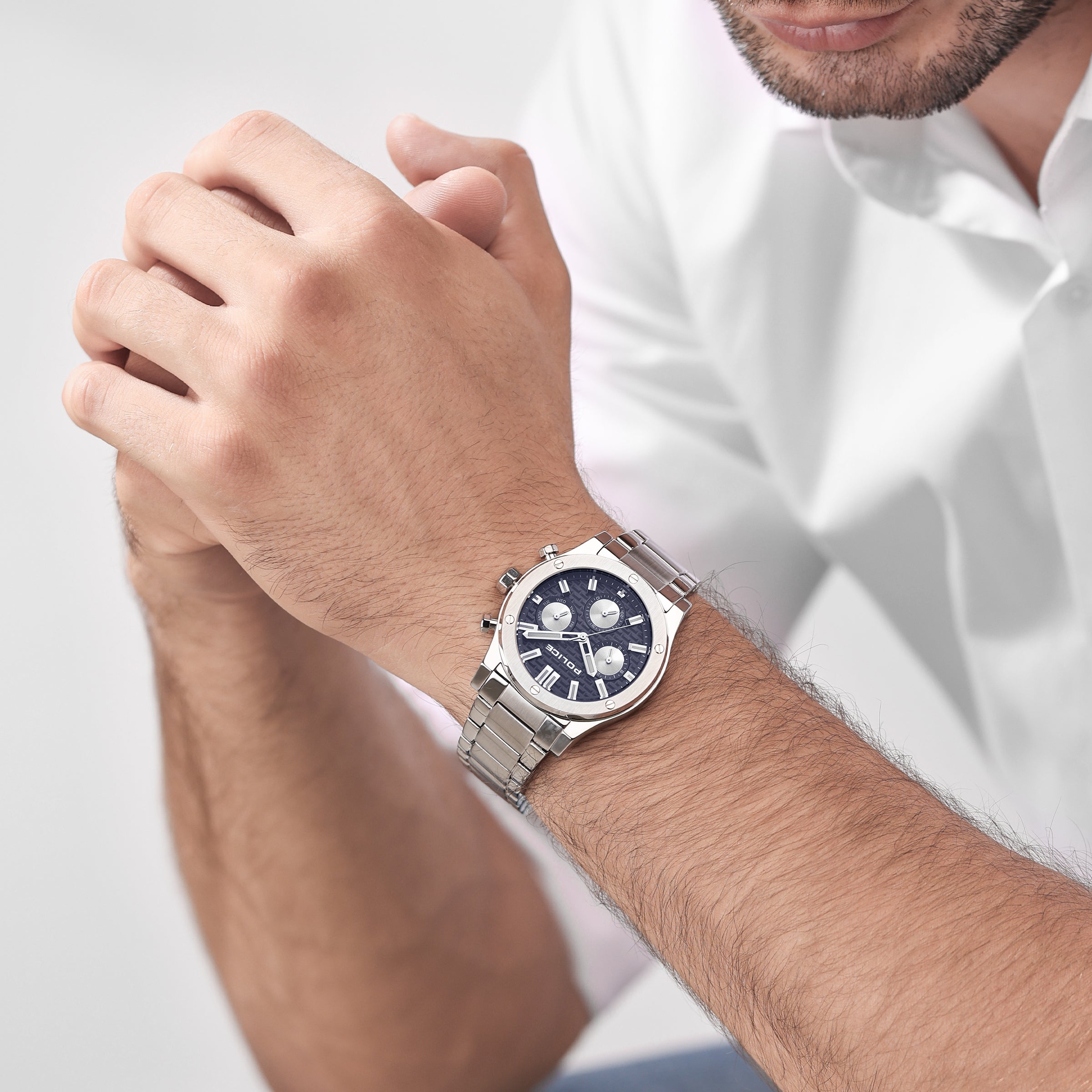 Police Men's Polish Watch with Stainless Steel Dial and Bracelet