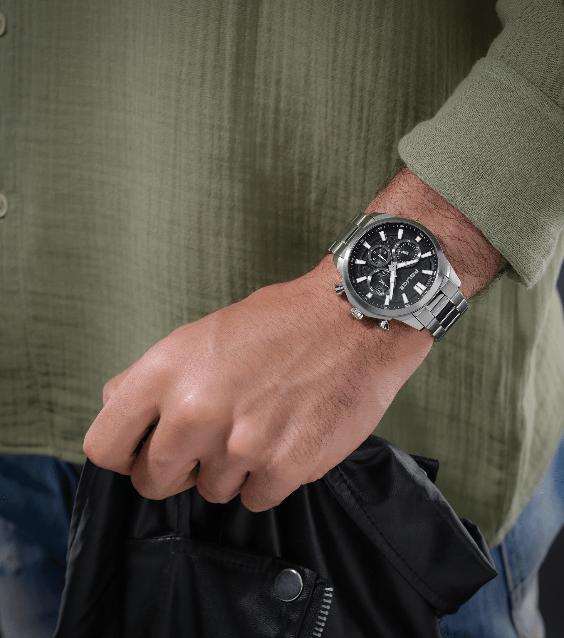 Police Rangy Gents Black Dial Stainless Steel Watch