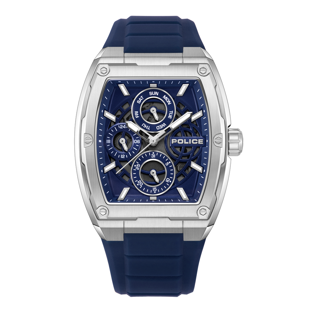 Police Men’s Blue Dial Multifunction Stainless Steel Silicone Watch