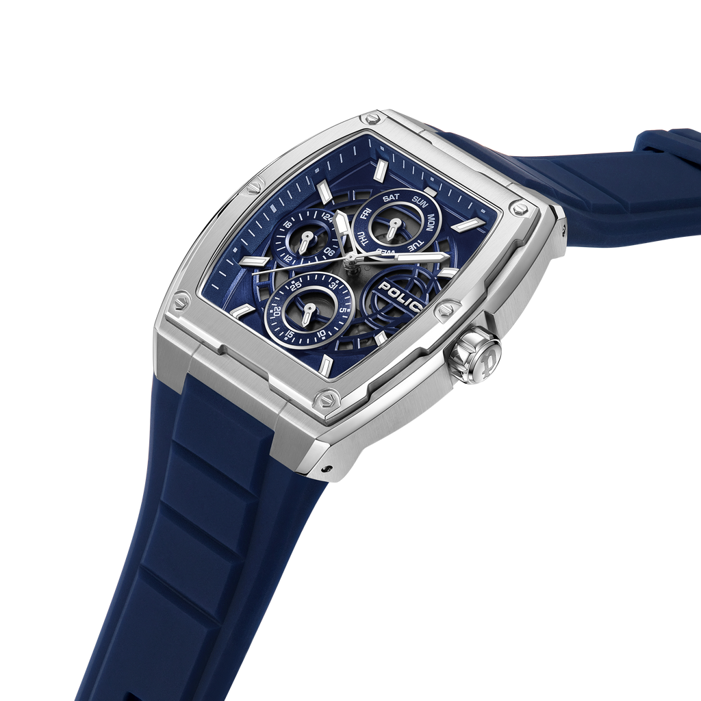 Police Men’s Blue Dial Multifunction Stainless Steel Silicone Watch