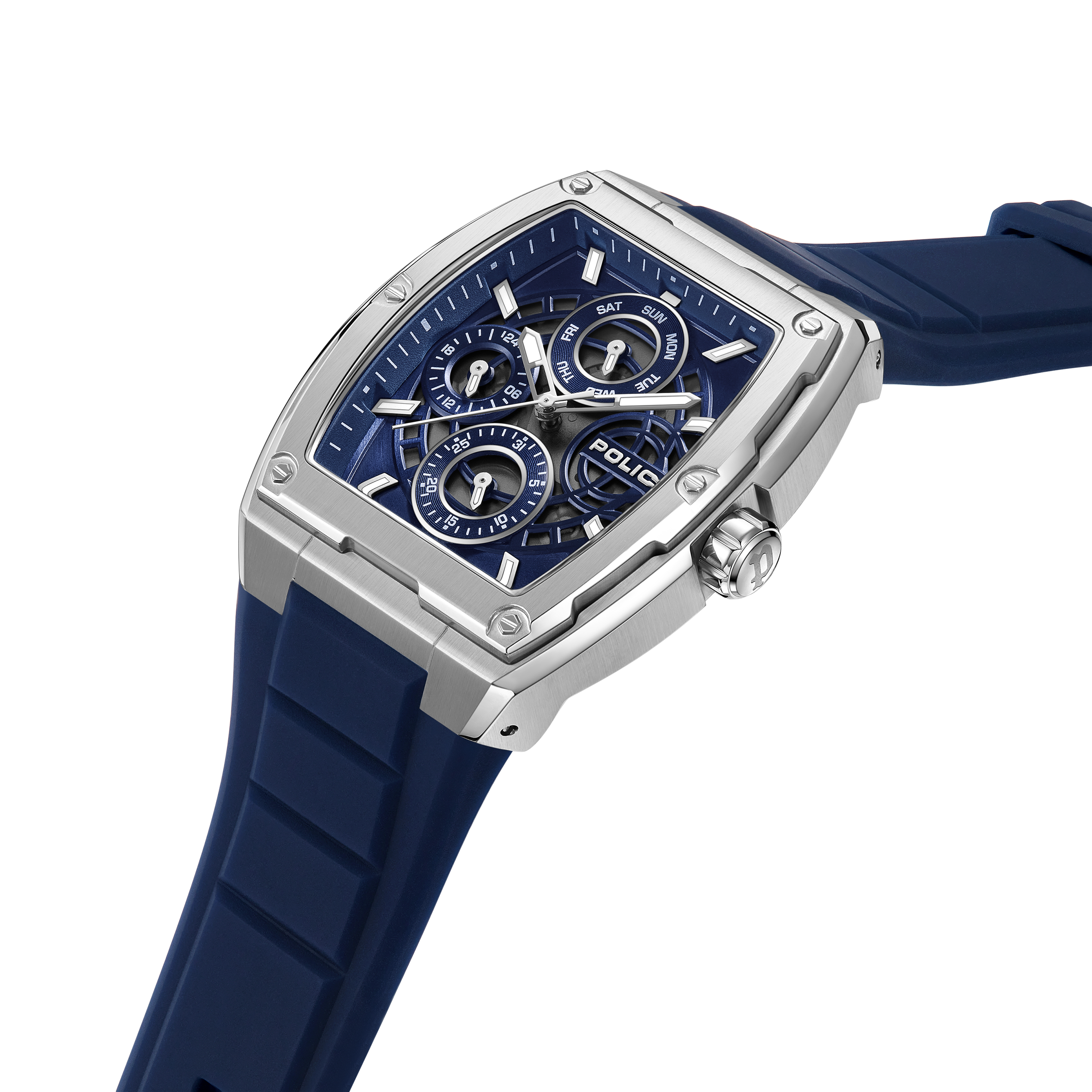 Police Men’s Blue Dial Multifunction Stainless Steel Silicone Watch