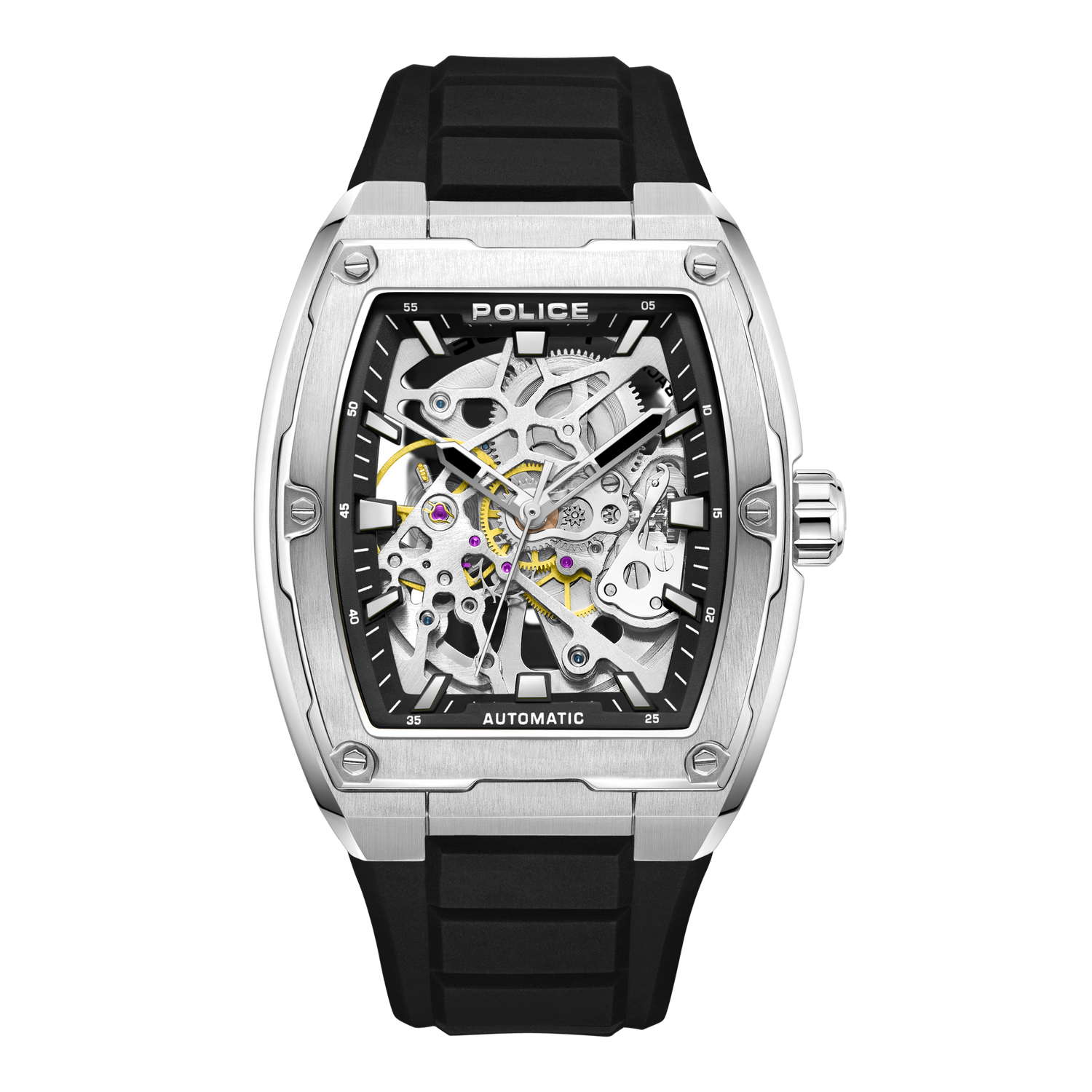 Police Steel Case, Black  Dial, Black Silicone