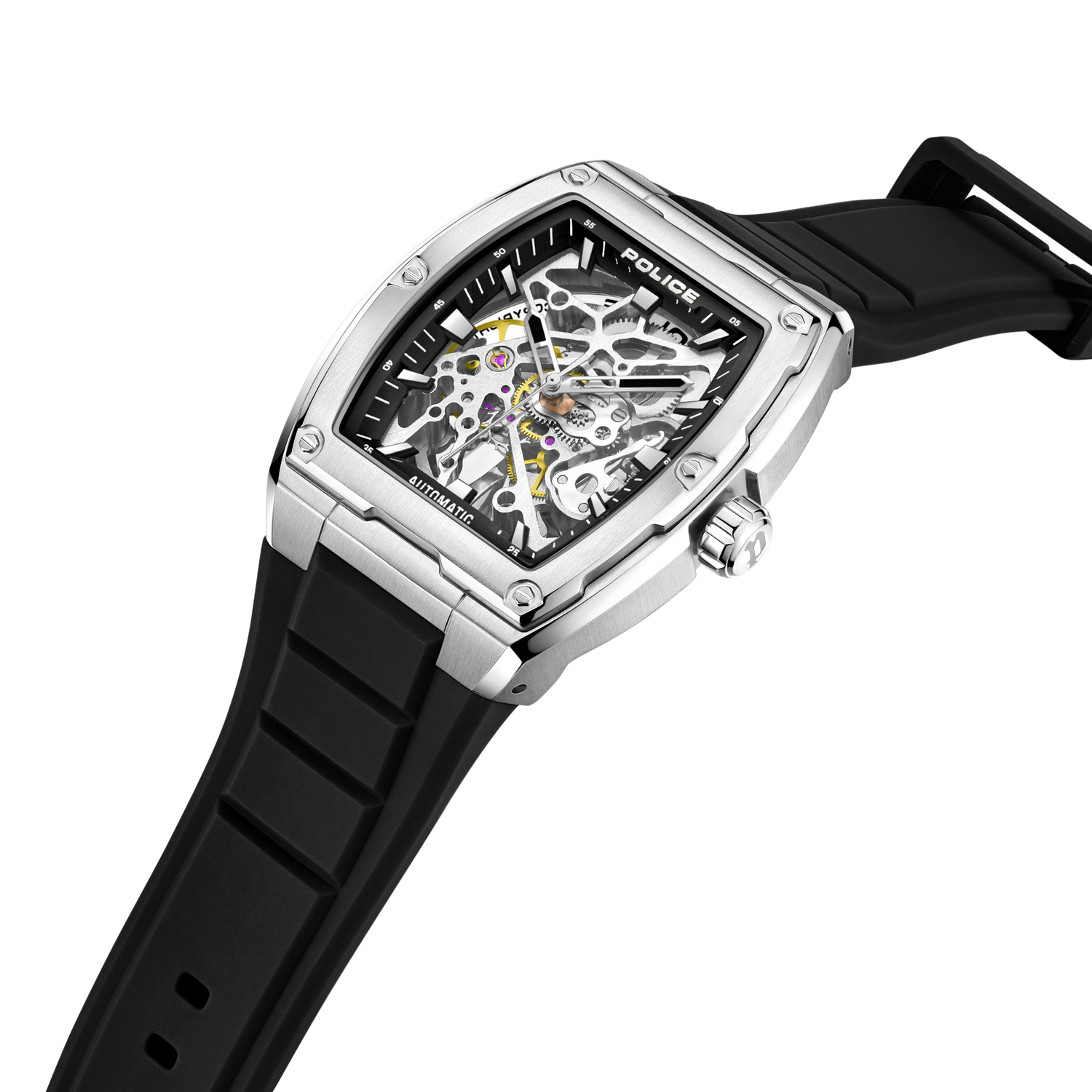 Police Steel Case, Black  Dial, Black Silicone