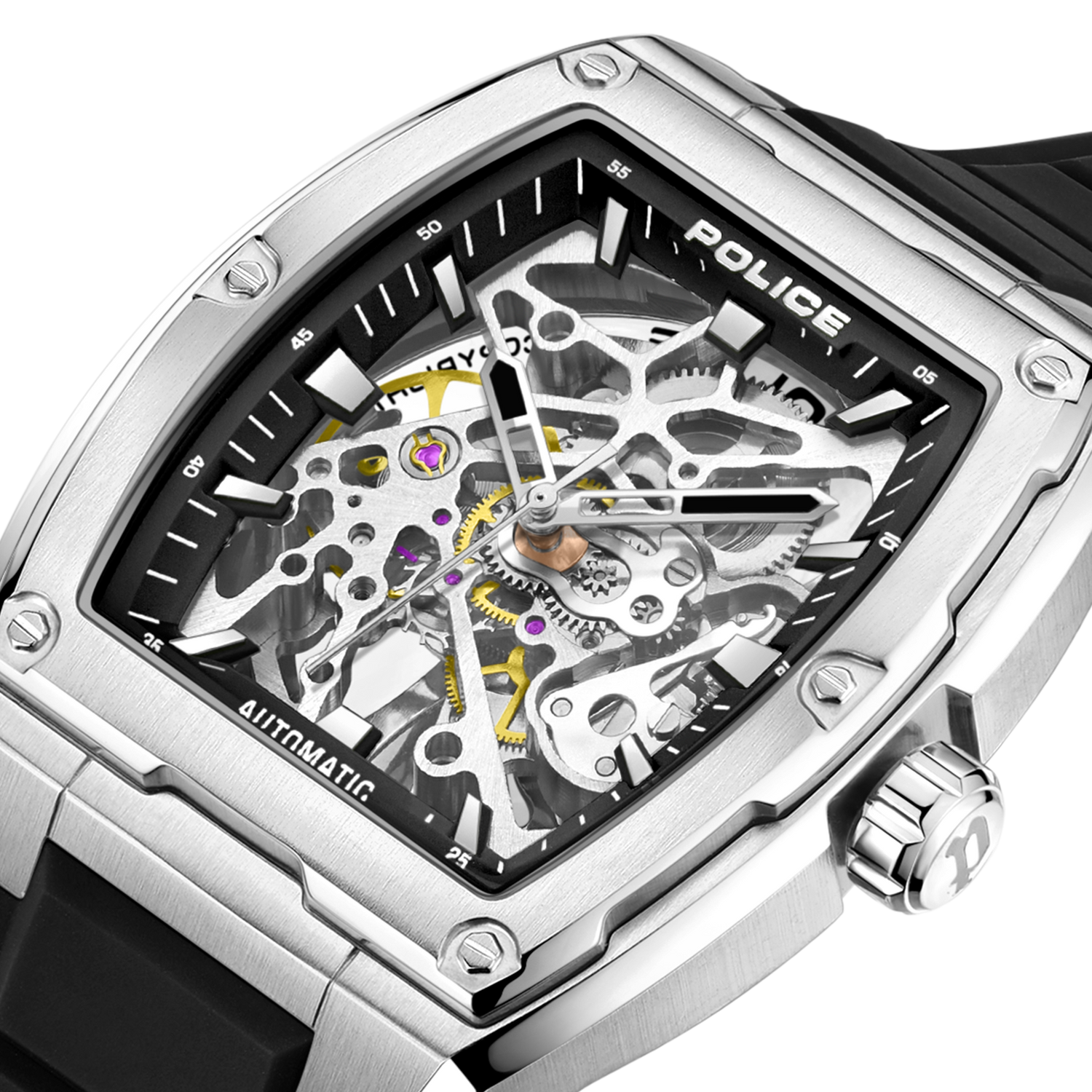 Police Steel Case, Black  Dial, Black Silicone