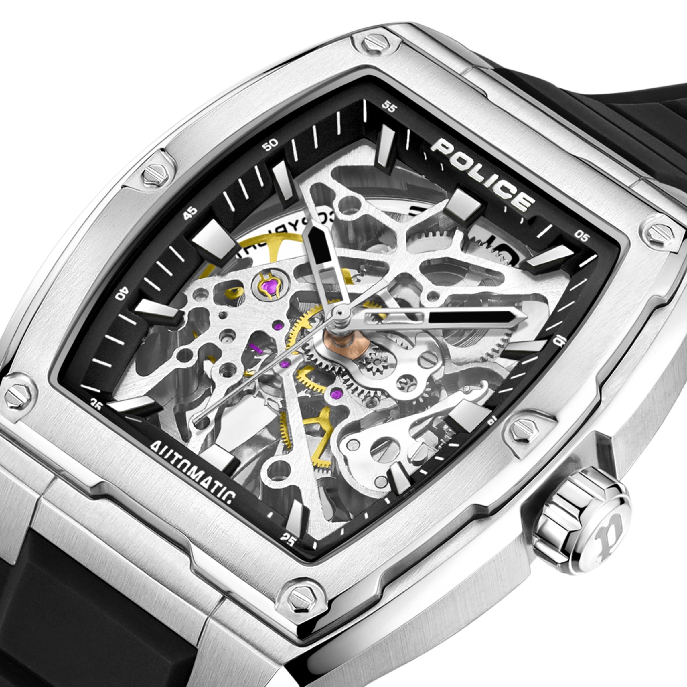 Police Steel Case, Black  Dial, Black Silicone