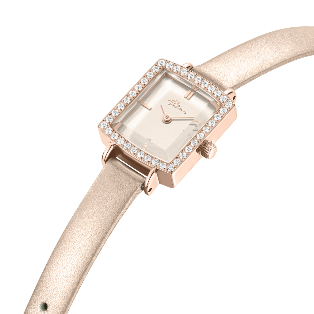Police Women’s Rose Gold Crystal Bezel White Dial Leather Watch