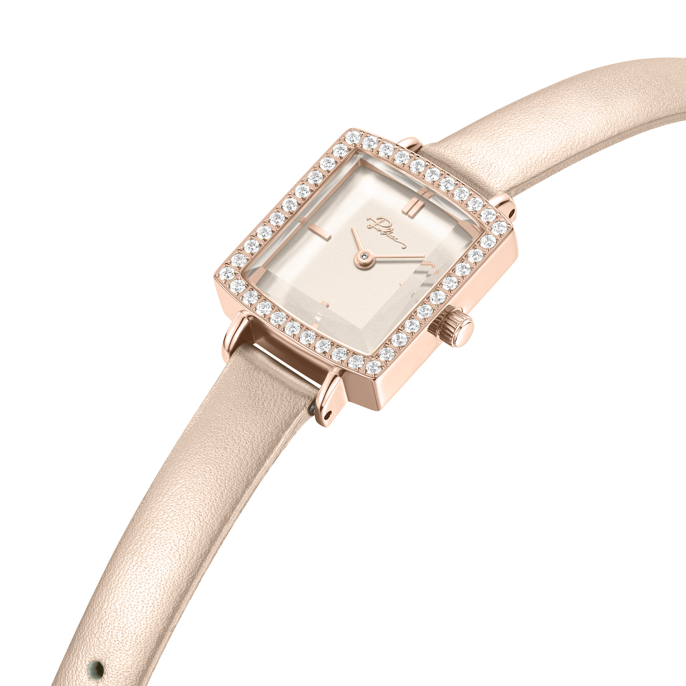 Police Women’s Rose Gold Crystal Bezel White Dial Leather Watch