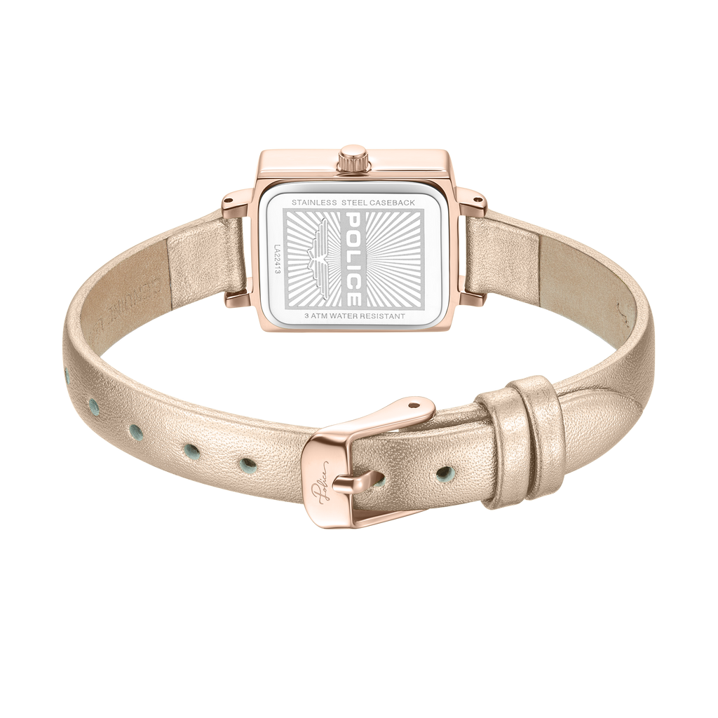 Police Women’s Rose Gold Crystal Bezel White Dial Leather Watch