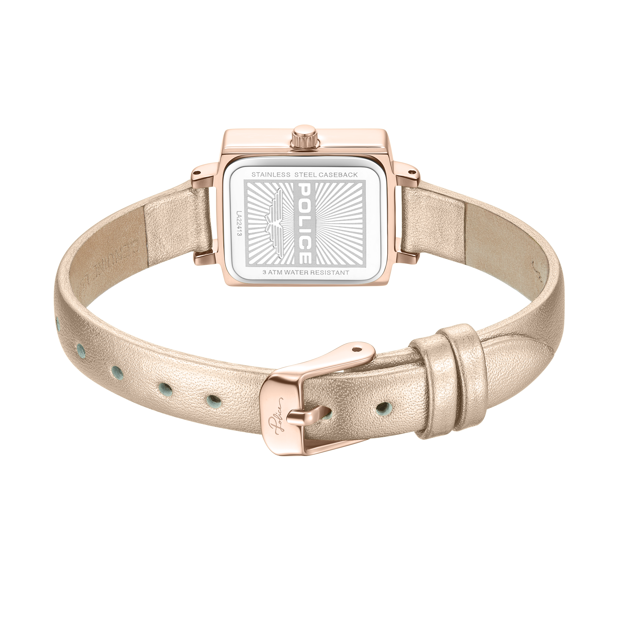Police Women’s Rose Gold Crystal Bezel White Dial Leather Watch