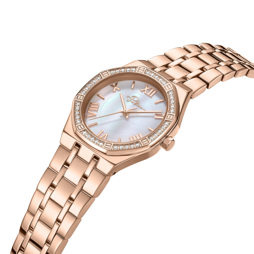 POLICE Women's Moonlight 32mm Rose Gold-Plated Watch with White Mother-of-Pearl Dial