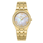 Police Moonlight Women's 32mm  Gold-Plated Watch with White Mother-of-Pearl Dial & 316L Stainless Steel 5-Link Bracelet