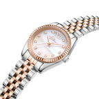 Police Women's Flute Watch 28mm White Mother of Pearl Dial Rose Gold-Tone Bezel and 316L Stainless Steel Bracelet