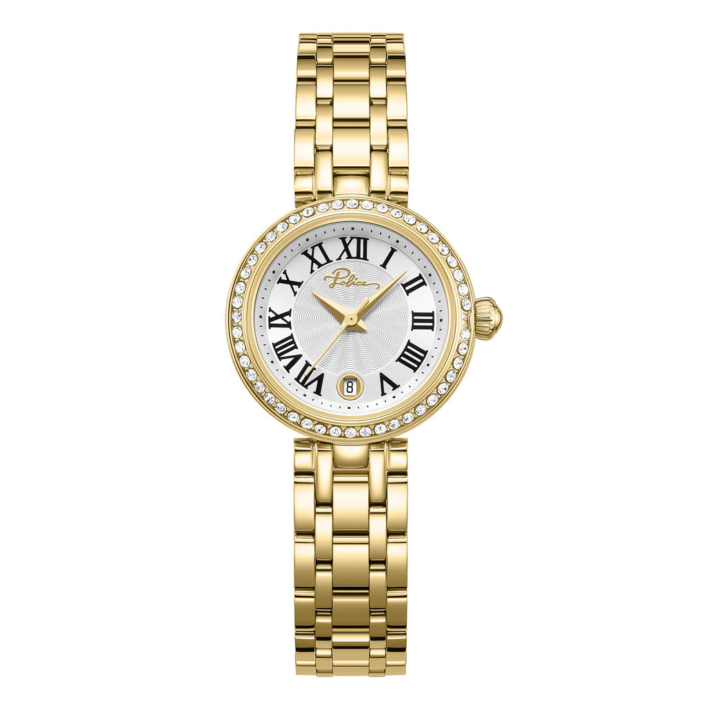 Police Denali Women's 36mm Watch with Silver Dial, Gold-Plated Hands & Gold-Plated 316L Stainless Steel 5-Link Bracelet