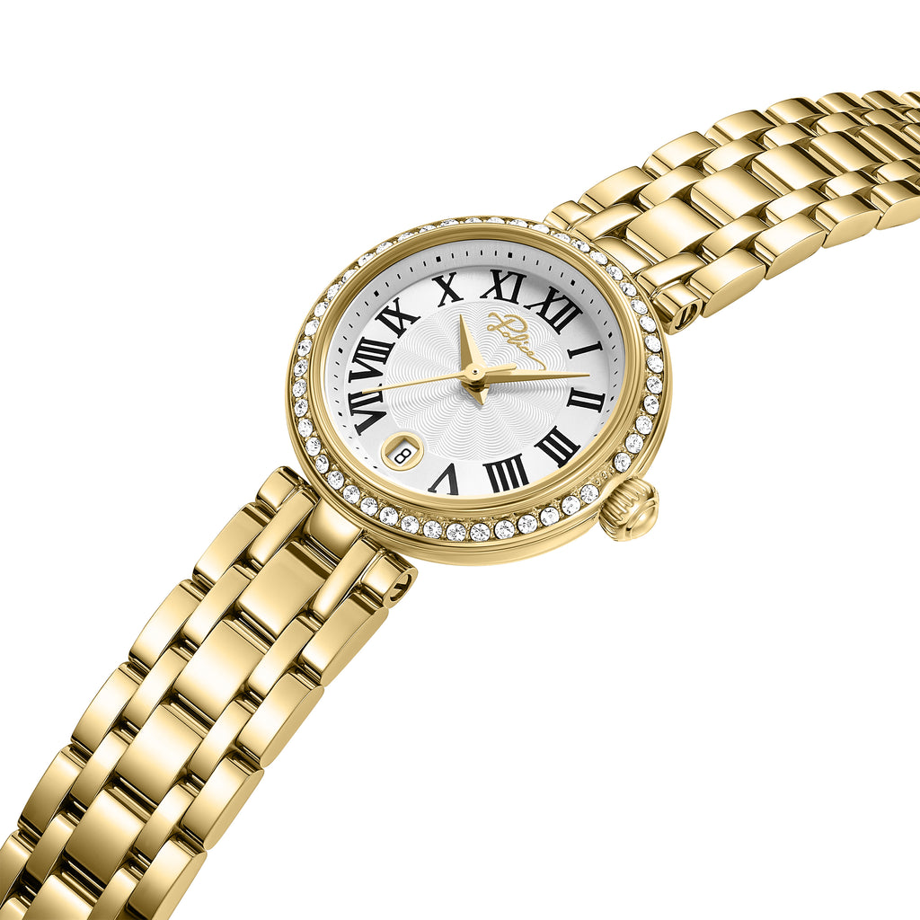 Police Denali Women's 36mm Watch with Silver Dial, Gold-Plated Hands & Gold-Plated 316L Stainless Steel 5-Link Bracelet