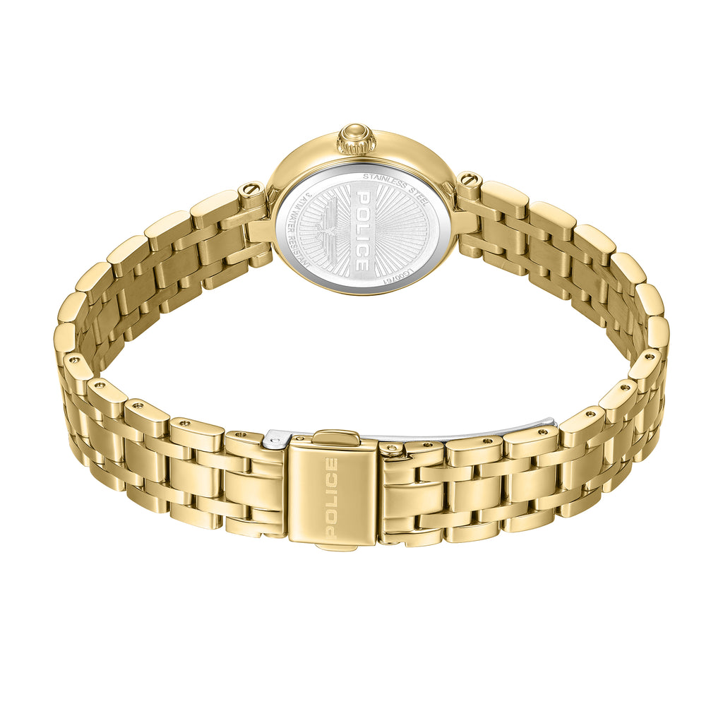 Police Denali Women's 36mm Watch with Silver Dial, Gold-Plated Hands & Gold-Plated 316L Stainless Steel 5-Link Bracelet