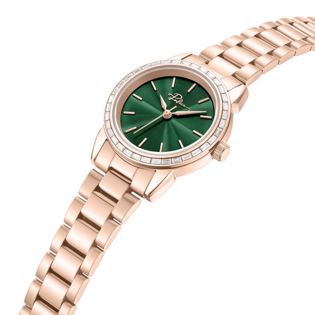 Police Women’s Rose Gold Green Dial Crystal Bezel Watch