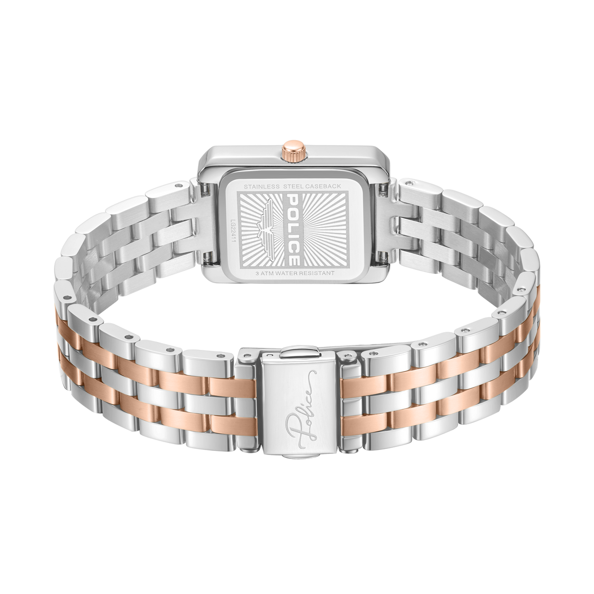 Police Women’s Two-Tone Rose Gold Crystal Bezel Silver Dial Watch