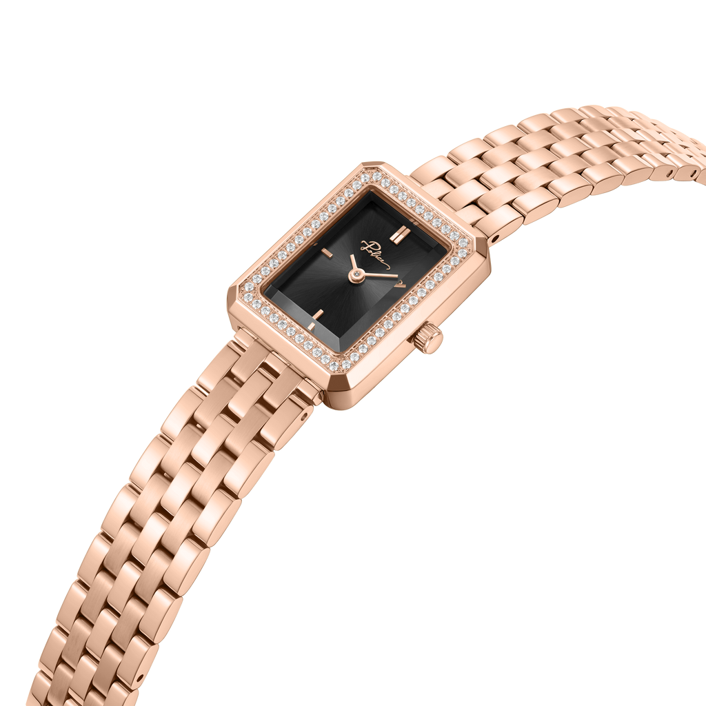 Police Women’s Rose Gold-Tone Crystal Bezel Black Dial Watch