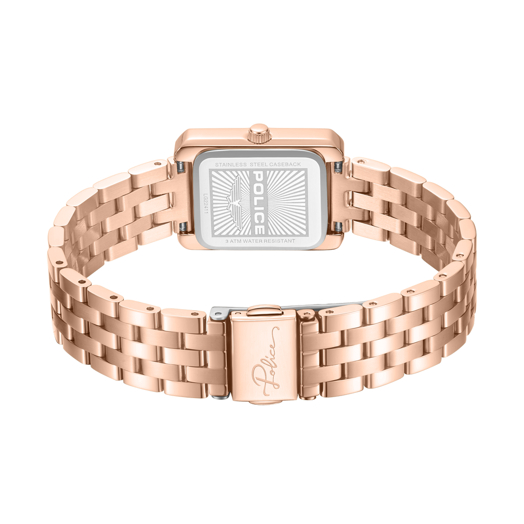 Police Women’s Rose Gold-Tone Crystal Bezel Black Dial Watch