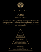 Ornate gold-toned circular emblem with a stylized 'M' and intricate scrollwork, for Parfum de Mahzen.