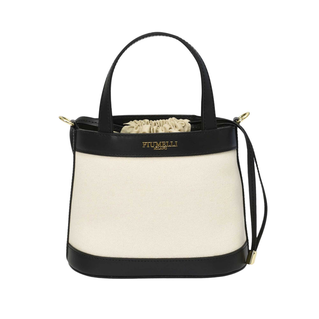 PIUMELLI Noya Canvas and Leather Bucket Bag with Drawstring Closure