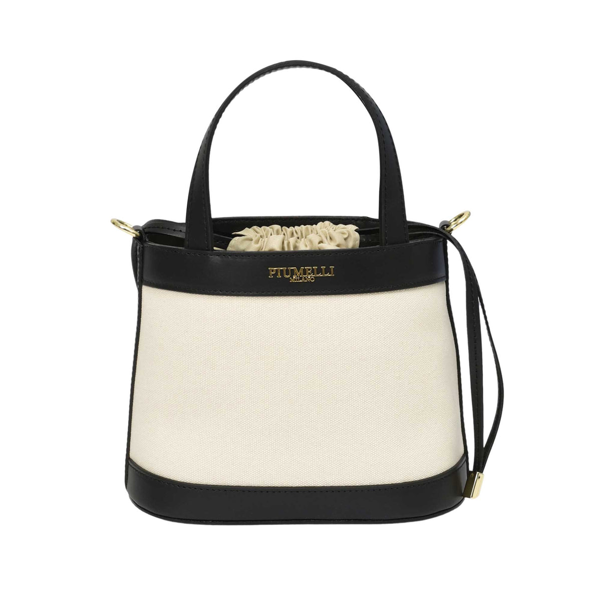 PIUMELLI Noya Canvas and Leather Bucket Bag with Drawstring Closure
