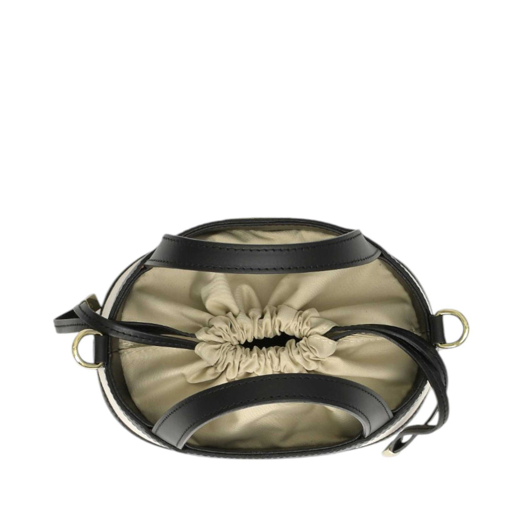PIUMELLI Noya Canvas and Leather Bucket Bag with Drawstring Closure