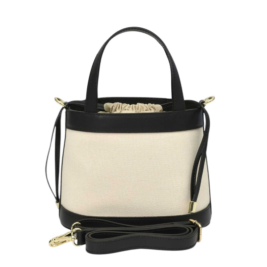 PIUMELLI Noya Canvas and Leather Bucket Bag with Drawstring Closure