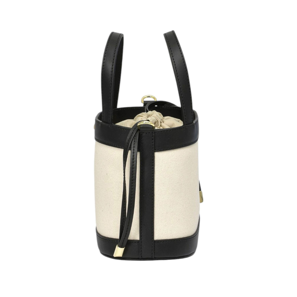 PIUMELLI Noya Canvas and Leather Bucket Bag with Drawstring Closure