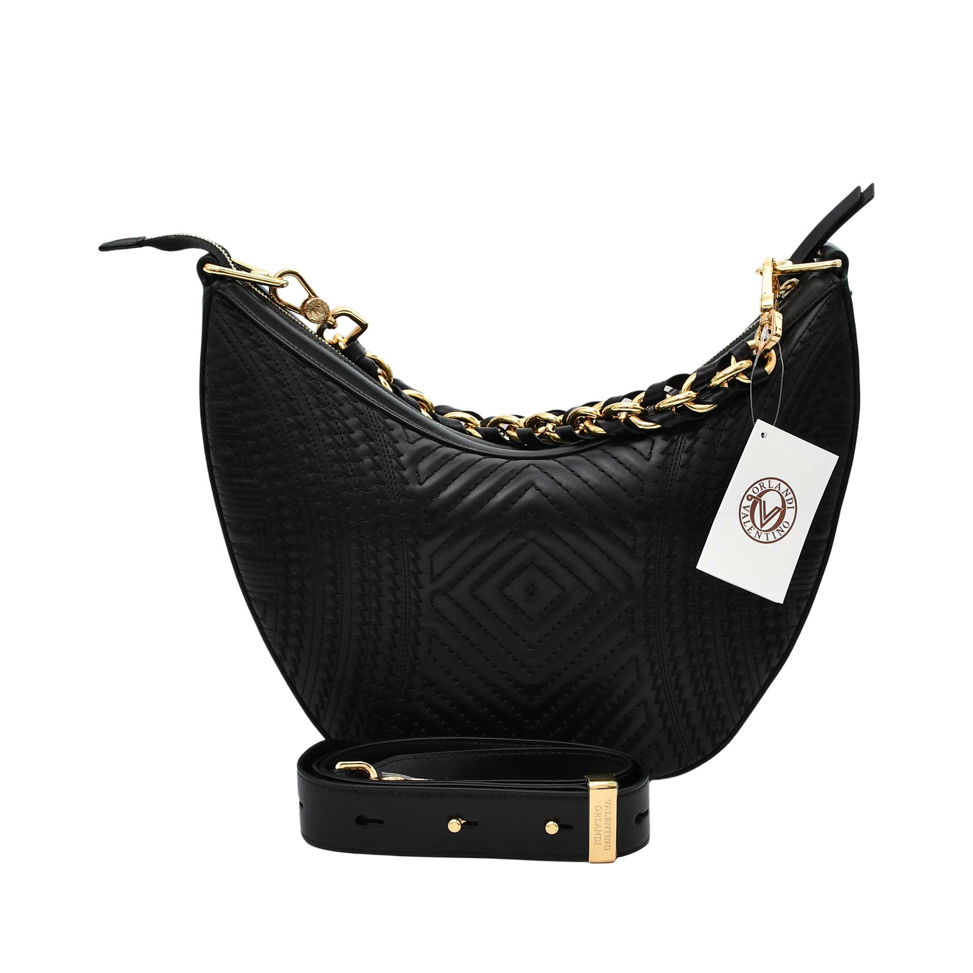 Orlandi Valentino Women's Leather Shoulder Bag with Decorative Lock