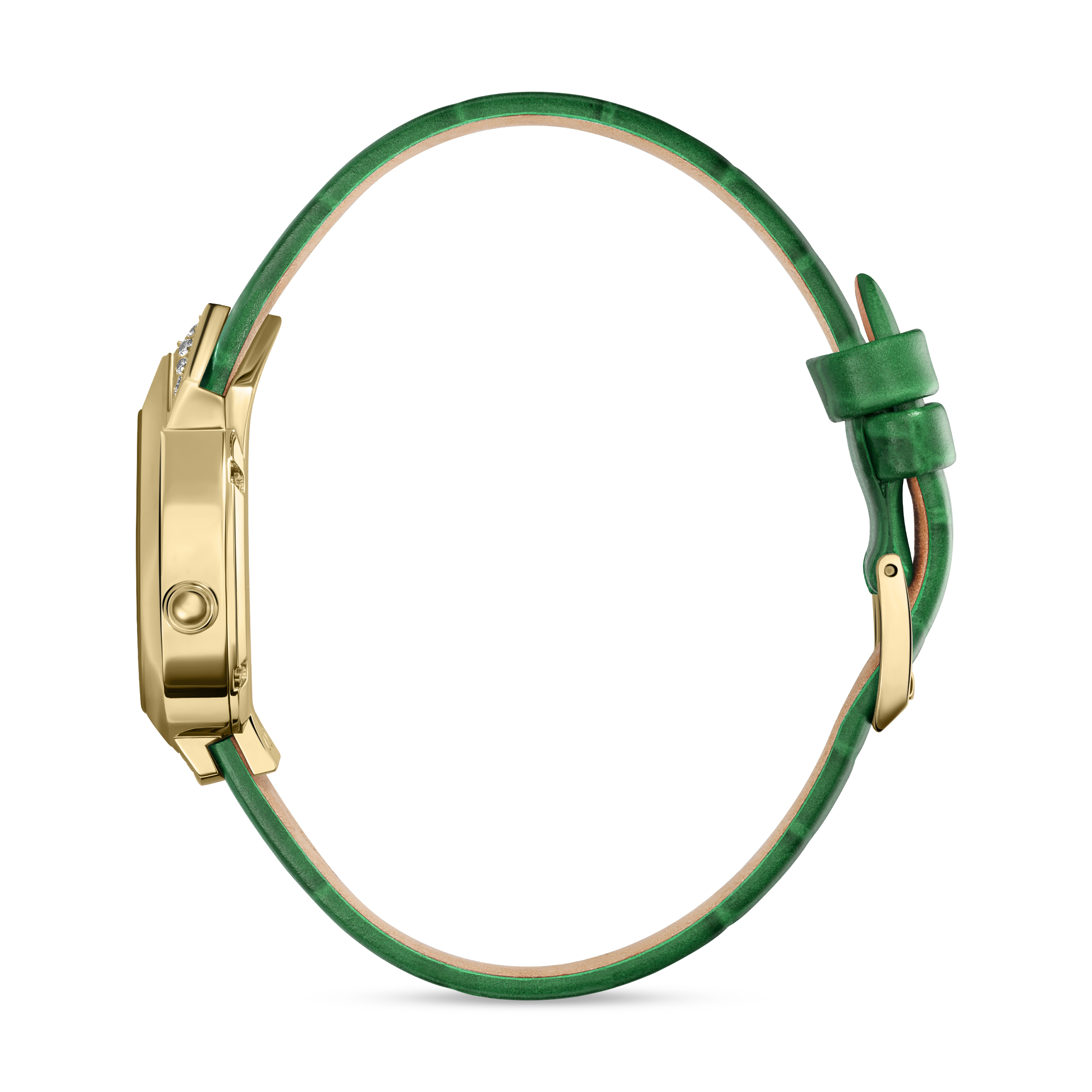 Saint Honoré Paris Gold IP Case Diamond White Dial Green Strap Watch